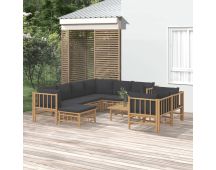 vidaXL 10 Piece Garden Lounge Set with Dark Grey Cushions  Bamboo