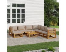 vidaXL 9 Piece Garden Lounge Set with Taupe Cushions Solid Wood