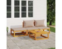 vidaXL 4 Piece Garden Lounge Set with Taupe Cushions Solid Wood