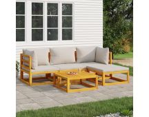 vidaXL 5 Piece Garden Lounge Set with Light Grey Cushions Solid Wood