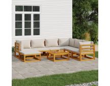 vidaXL 8 Piece Garden Lounge Set with Light Grey Cushions Solid Wood