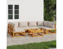 vidaXL 7 Piece Garden Lounge Set with Light Grey Cushions Solid Wood