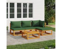 vidaXL 5 Piece Garden Lounge Set with Green Cushions Solid Wood