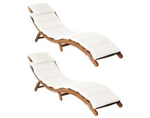 vidaXL Sun Loungers with Cushions 2 pcs Cream White Solid Wood Acacia