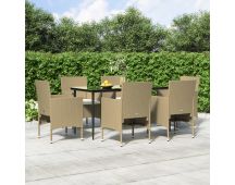 vidaXL 7 Piece Garden Dining Set with Cushions Beige and Black