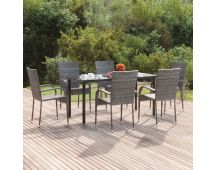 vidaXL 7 Piece Garden Dining Set Grey Poly Rattan