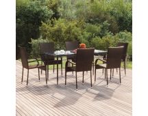 vidaXL 7 Piece Garden Dining Set Brown Poly Rattan