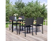 vidaXL 5 Piece Garden Dining Set Black Poly Rattan