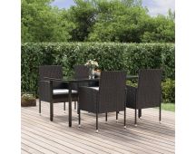 vidaXL 5 Piece Garden Dining Set with Cushions Black Poly Rattan