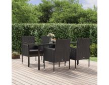 vidaXL 5 Piece Garden Dining Set with Cushions Black Poly Rattan