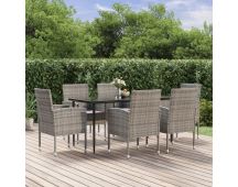 vidaXL 7 Piece Garden Dining Set with Cushions Anthracite Poly Rattan