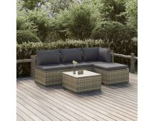 vidaXL 5 Piece Garden Lounge Set with Cushions Grey Poly Rattan