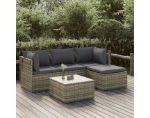 vidaXL 5 Piece Garden Lounge Set with Cushions Grey Poly Rattan