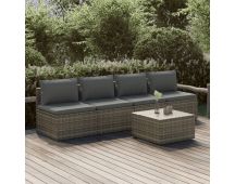 vidaXL 5 Piece Garden Lounge Set with Cushions Grey Poly Rattan