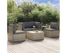 vidaXL 5 Piece Garden Lounge Set with Cushions Grey Poly Rattan