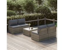 vidaXL 5 Piece Garden Lounge Set with Cushions Grey Poly Rattan