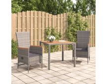 vidaXL 3 Piece Garden Dining Set with Cushions Grey Poly Rattan