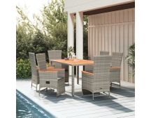 vidaXL 7 Piece Garden Dining Set with Cushions Grey Poly Rattan