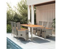 vidaXL 7 Piece Garden Dining Set with Cushions Grey Poly Rattan