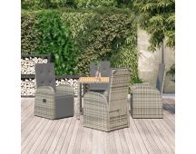 vidaXL 5 Piece Garden Dining Set with Cushions Grey Poly Rattan