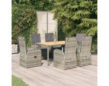 vidaXL 7 Piece Garden Dining Set with Cushions Grey Poly Rattan