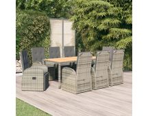 vidaXL 9 Piece Garden Dining Set with Cushions Grey Poly Rattan