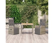 vidaXL 3 Piece Garden Dining Set with Cushions Grey Poly Rattan