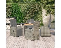 vidaXL 5 Piece Garden Dining Set with Cushions Grey Poly Rattan