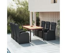 vidaXL 7 Piece Garden Dining Set with Cushions Black Poly Rattan