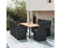 vidaXL 9 Piece Garden Dining Set with Cushions Black Poly Rattan