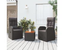 vidaXL 3 Piece Garden Lounge Set Black Poly Rattan&Solid Wood Acacia