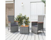 vidaXL 3 Piece Garden Lounge Set Grey Poly Rattan&Solid Wood Acacia