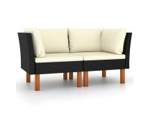 vidaXL Corner Sofas 2 pcs Poly Rattan and Solid Eucalyptus Wood