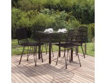 vidaXL 5 Piece Garden Dining Set Black Poly Rattan