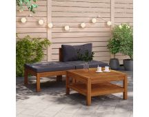 vidaXL 3 Piece Garden Lounge Set with Dark Grey Cushions Acacia Wood