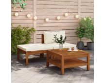 vidaXL 3 Piece Garden Lounge Set with Cream White Cushions Acacia Wood