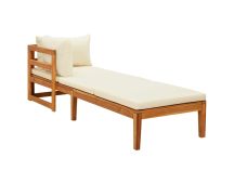 vidaXL Sun Lounger with 1 Armrest Cream White Solid Acacia Wood