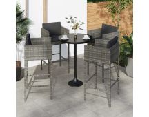 vidaXL Bar Stools 4 pcs with Cushions Grey Poly Rattan