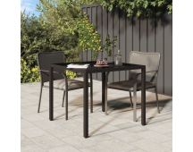 vidaXL Garden Table 90x90x75 cm Tempered Glass and Poly Rattan Brown