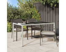 vidaXL Garden Table 150x90x75 cm Tempered Glass and Poly Rattan White