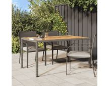 vidaXL Garden Table 150x90x75 cm Poly Rattan and Acacia Wood Grey