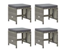 vidaXL Garden Stools 4 pcs with Cushions Poly Rattan Grey