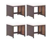 vidaXL Garden Stools 4 pcs with Cushions Poly Rattan Brown