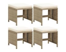 vidaXL Garden Stools 4 pcs with Cushions Poly Rattan Beige