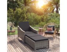 vidaXL Sun Lounger with Dark Grey Cushion Poly Rattan Grey