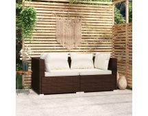 vidaXL 2-Seater Sofa with Cushions Brown Poly Rattan