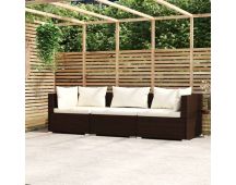 vidaXL 3-Seater Sofa with Cushions Brown Poly Rattan