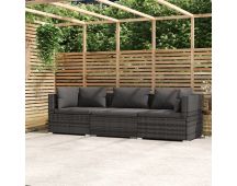 vidaXL 3-Seater Sofa with Cushions Grey Poly Rattan