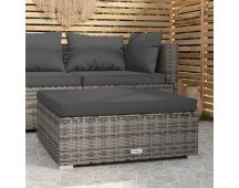 vidaXL Garden Footrest with Cushion Grey 70x70x30 cm Poly Rattan