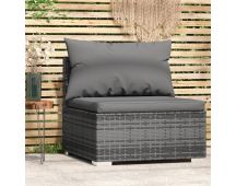 vidaXL Garden Middle Sofa with Cushions Grey Poly Rattan